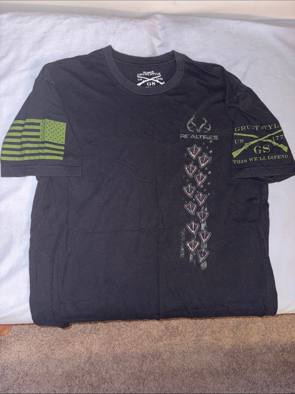 Realtree Black Short-Sleeve Tee with Green Flag Graphics